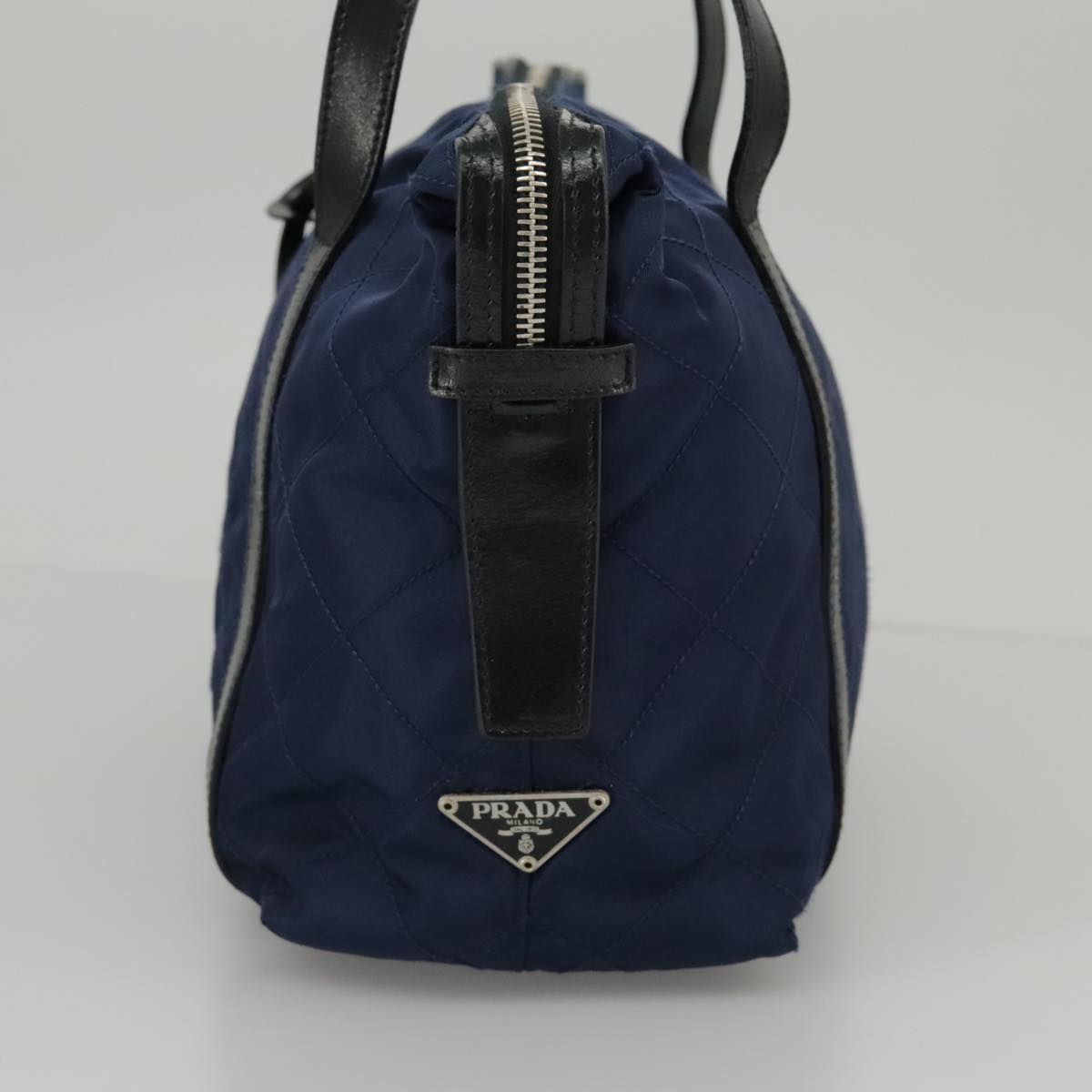 PRADA Quilted Chain Shoulder Bag Nylon Navy Silver 96920