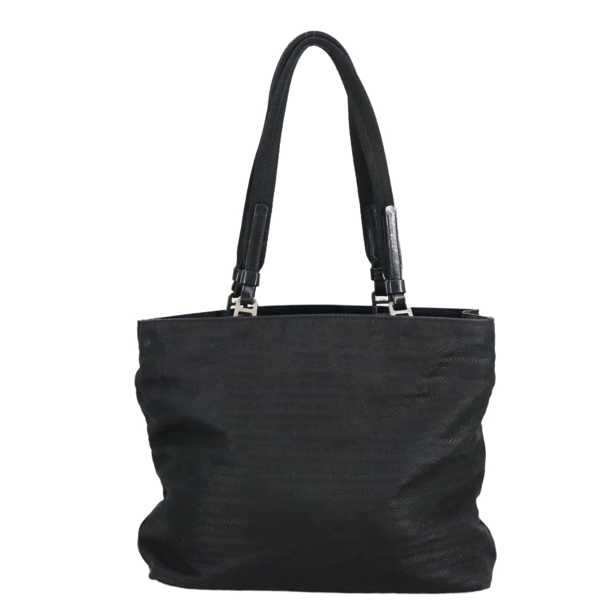 PRADA Hand Bag Nylon Black Silver 96925
