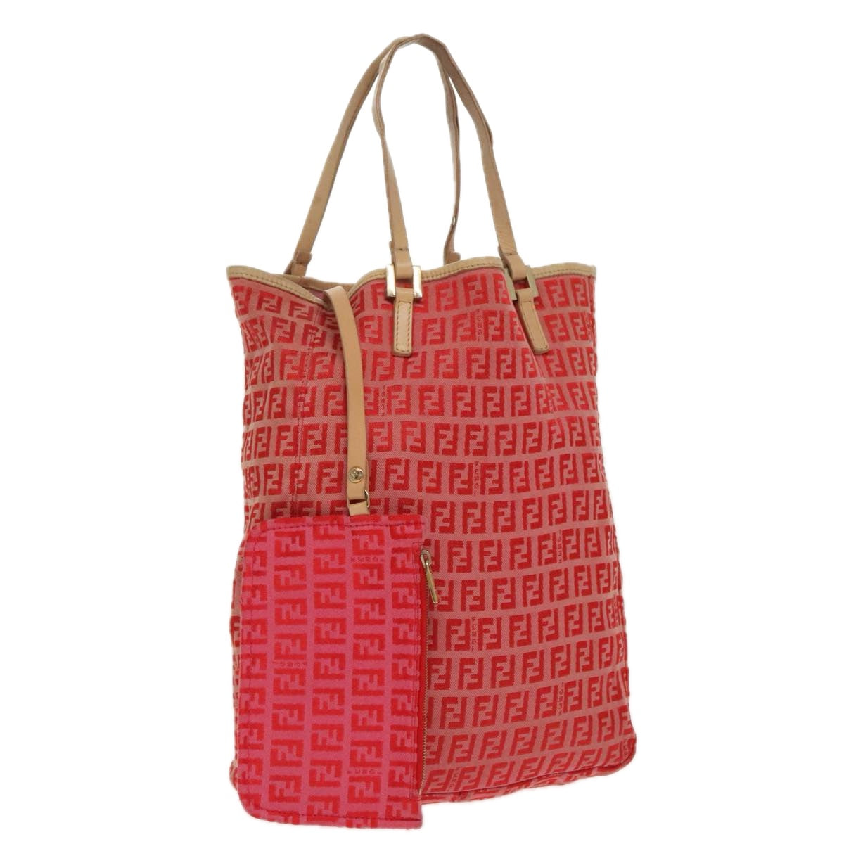 FENDI Zucchino Canvas Hand Bag Red Gold 96951
