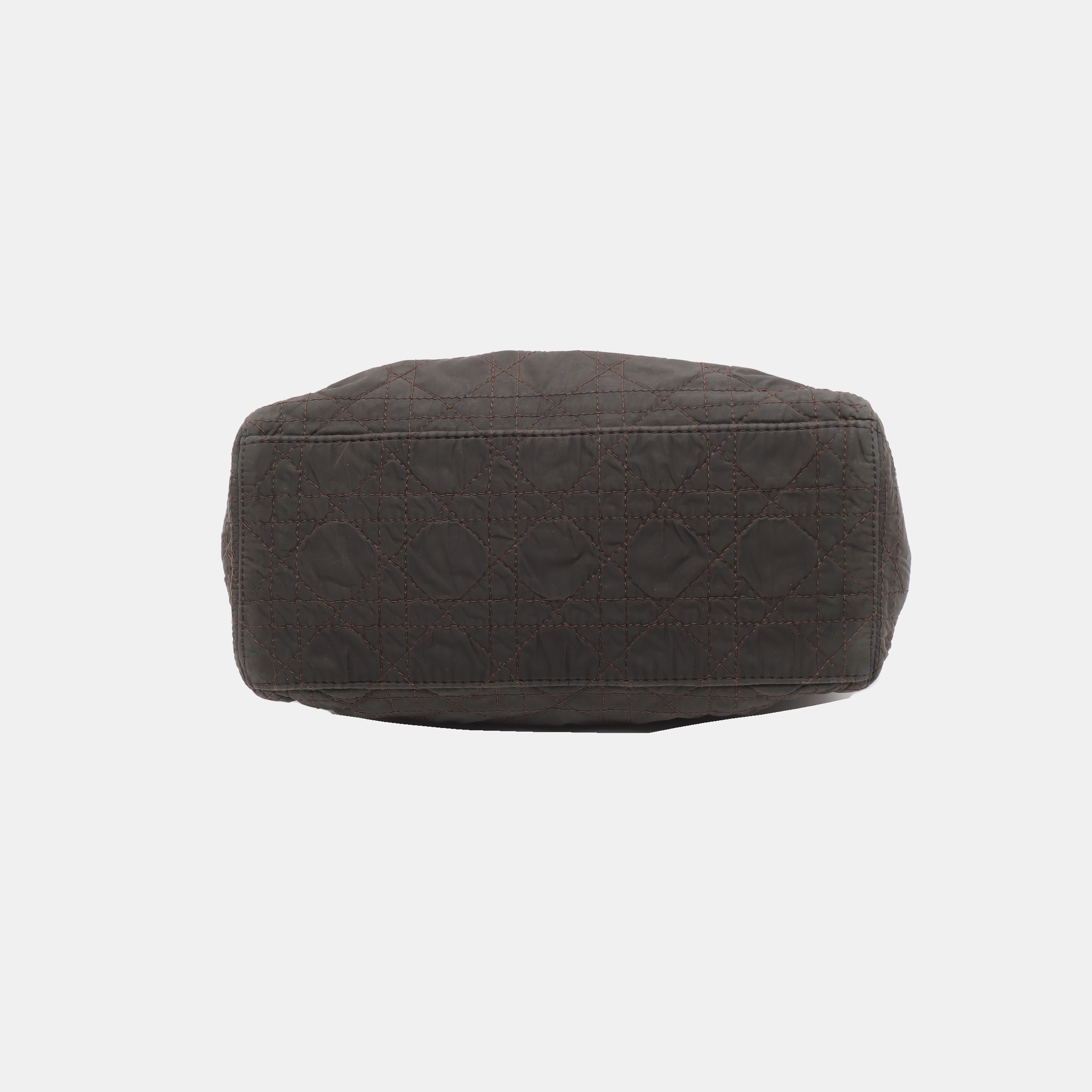 Lady Dior Vintage Medium Brown Nylon Cloth with Yellow Gold-tone Hardware