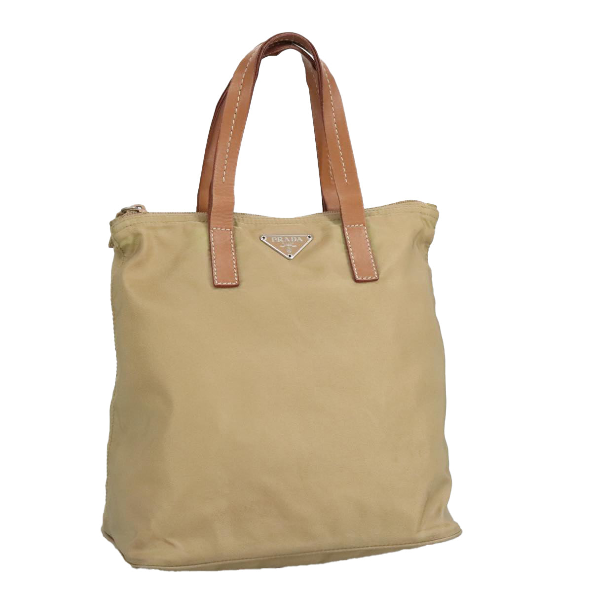 PRADA Hand Bag Nylon Beige Silver 97427