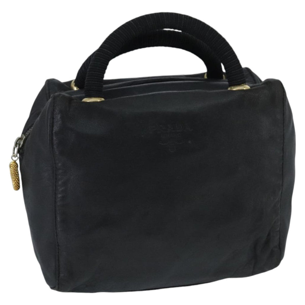 PRADA Hand Bag Leather Black Gold 97627