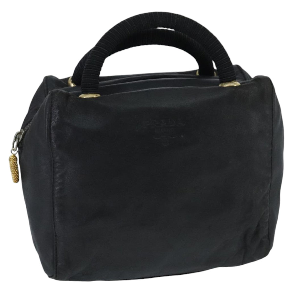 PRADA Hand Bag Leather Black Gold 97627