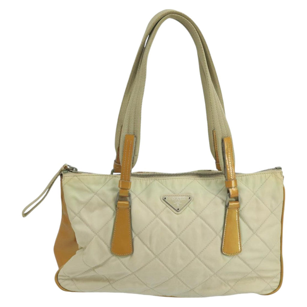 PRADA Shoulder Bag Nylon Beige Silver 98297