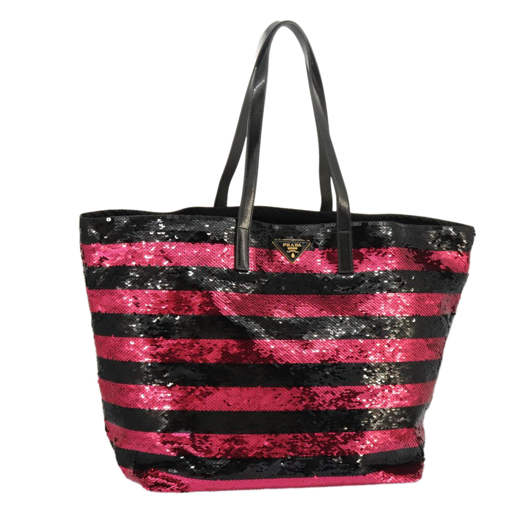 PRADA Sequin Tote Bag Nylon Black Red 98375A