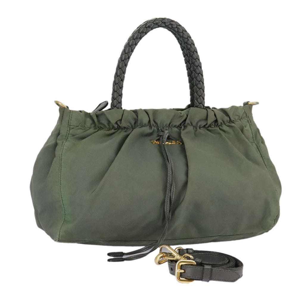 PRADA Hand Bag Nylon 2way Green Gold 98383