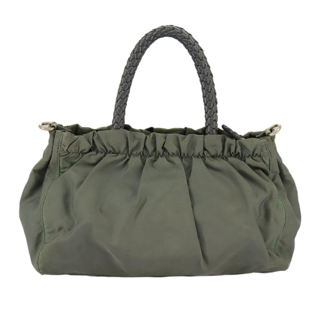 PRADA Hand Bag Nylon 2way Green Gold 98383