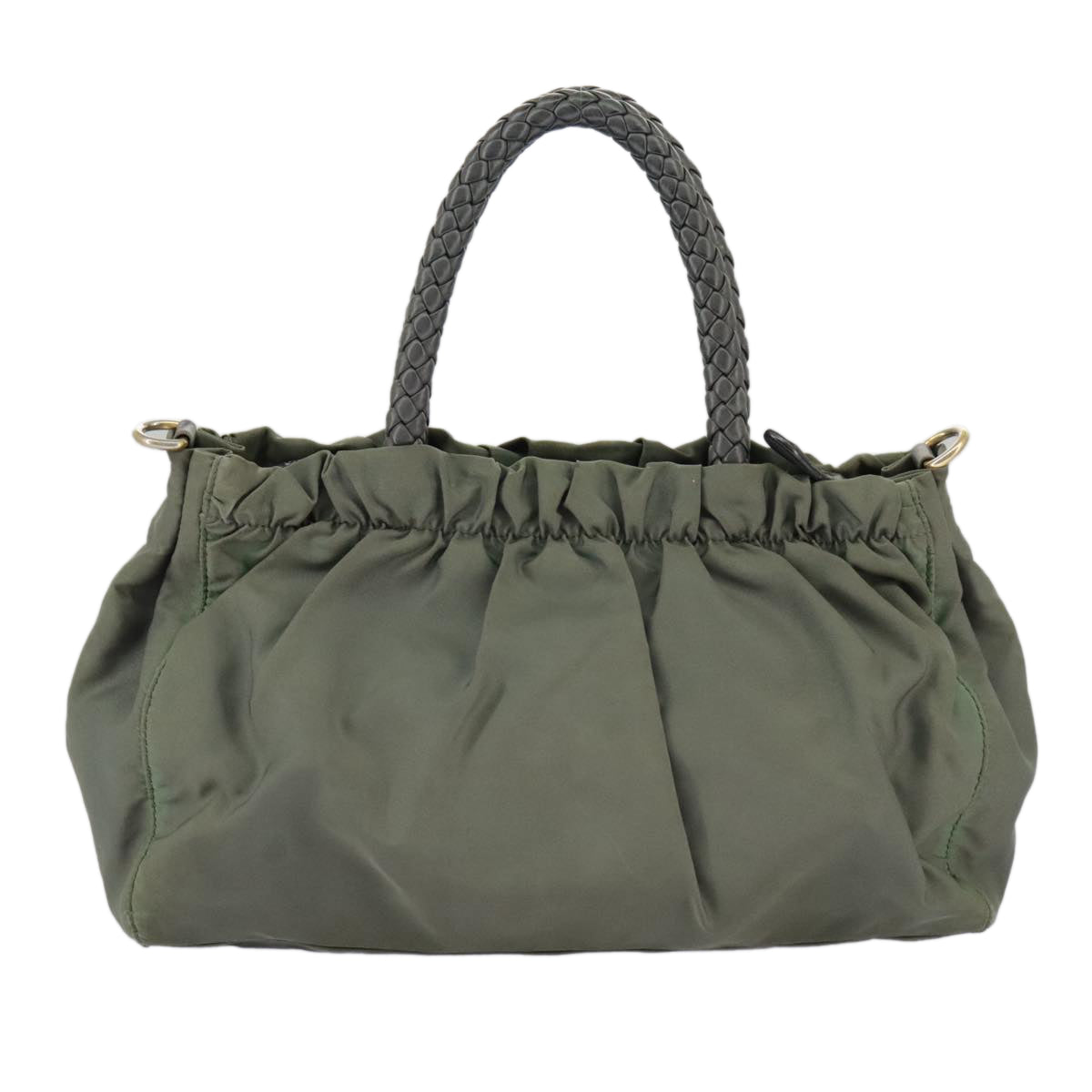 PRADA Hand Bag Nylon 2way Green Gold 98383