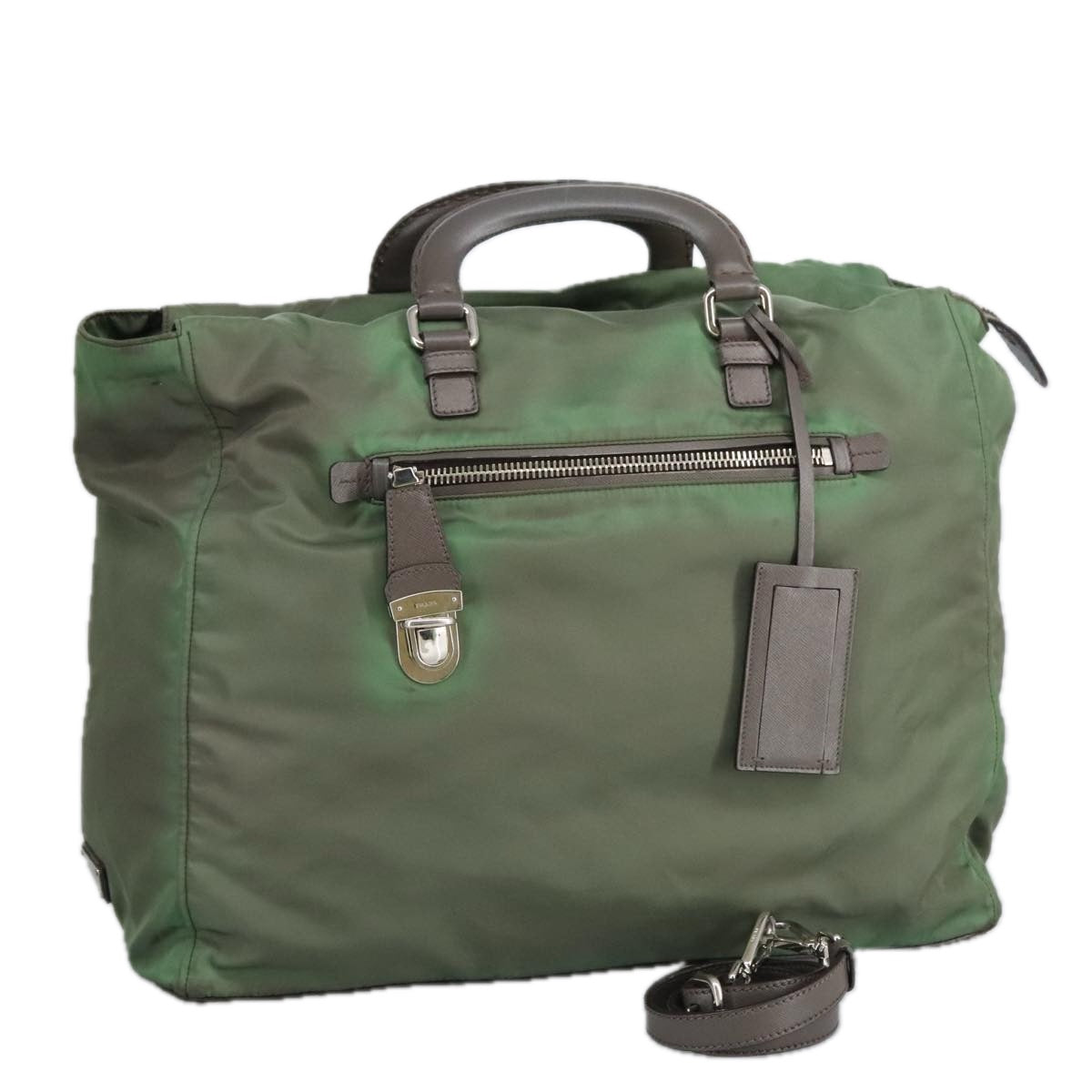 PRADA Boston Bag Nylon 2way Green Silver 98649