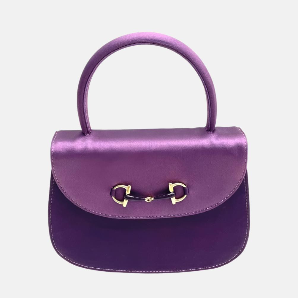 Gucci Horsebit Night Super Mini Purple Satin Top Handle Bag with Strap