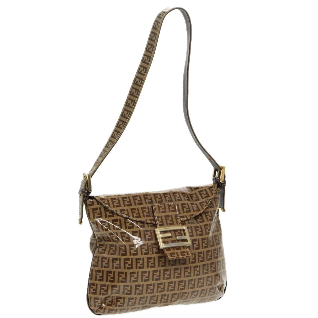 FENDI Zucchino Canvas Mamma Baguette Shoulder Bag Beige Gold 98793