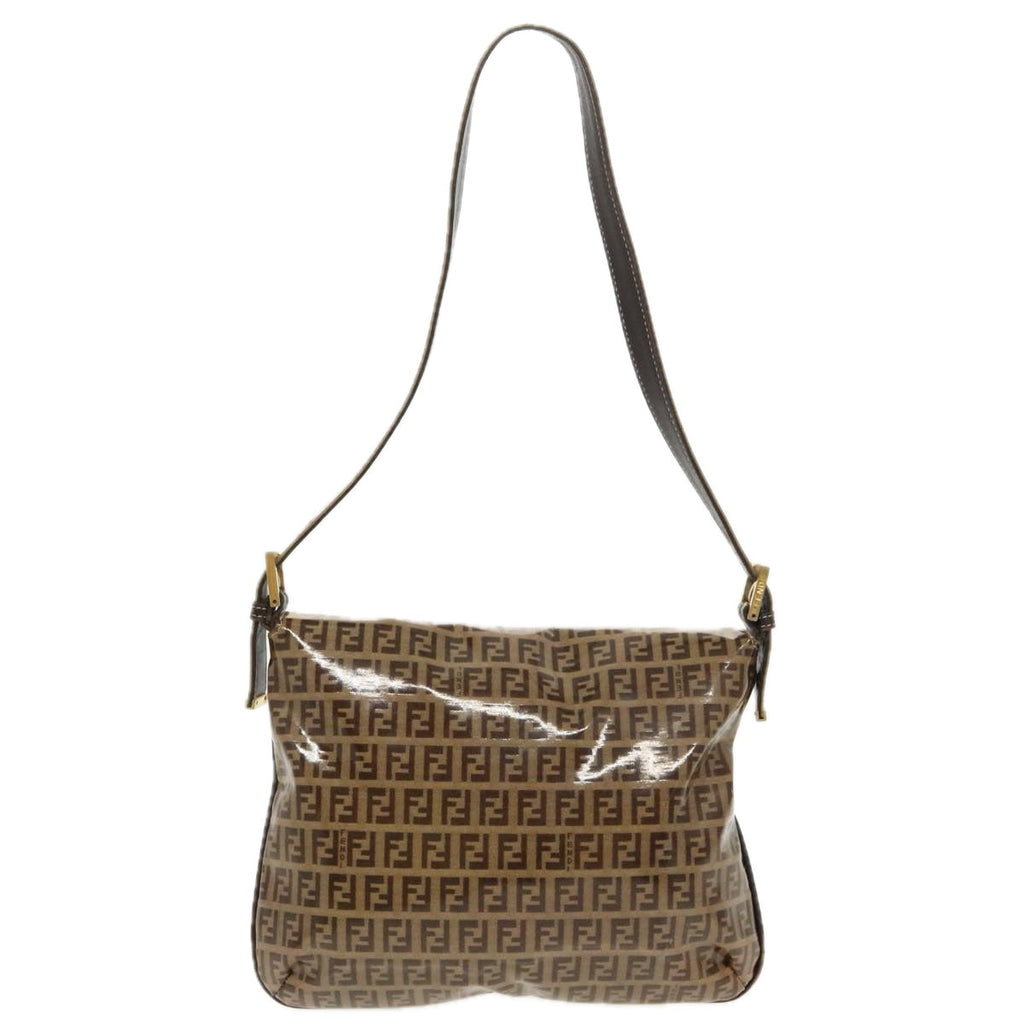 FENDI Zucchino Canvas Mamma Baguette Shoulder Bag Beige Gold 98793