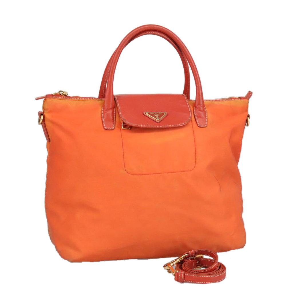 PRADA Hand Bag Nylon Leather 2way Orange 99127
