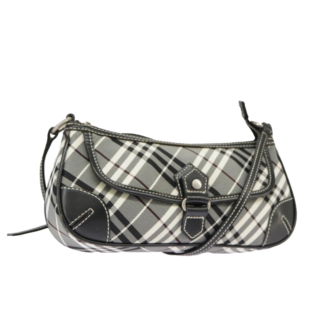 BURBERRY Blue Label Nova Check Shoulder Bag Canvas Silver Black 99324