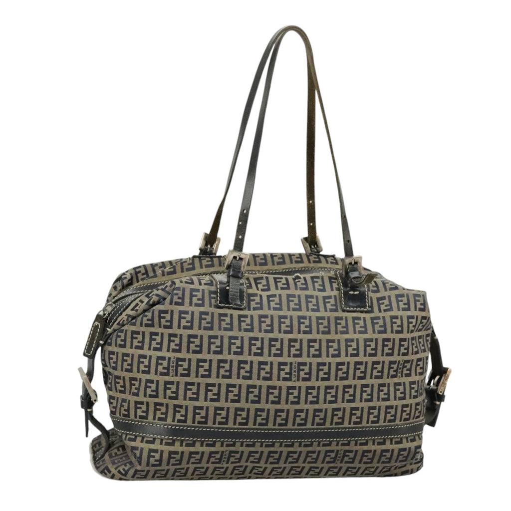 FENDI Zucchino Canvas Hand Bag Navy Silver 99666