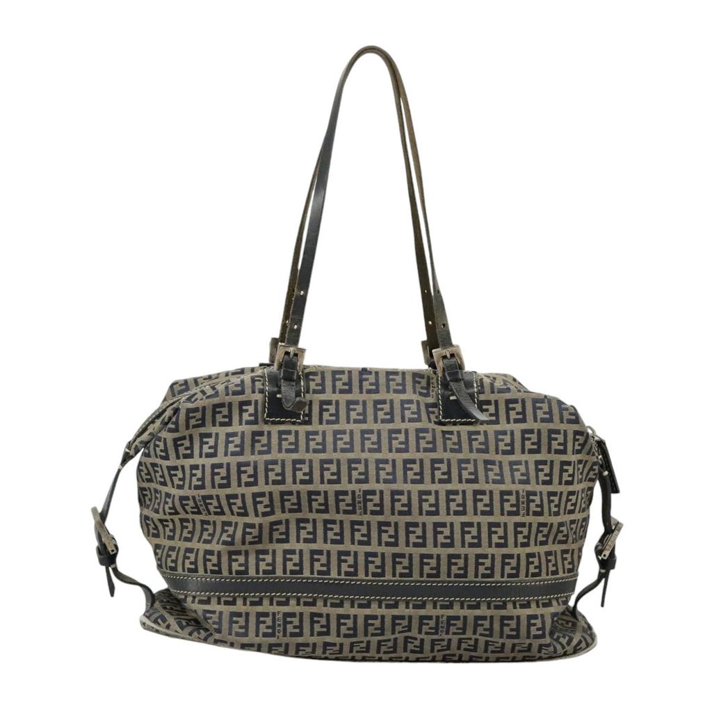 FENDI Zucchino Canvas Hand Bag Navy Silver 99666