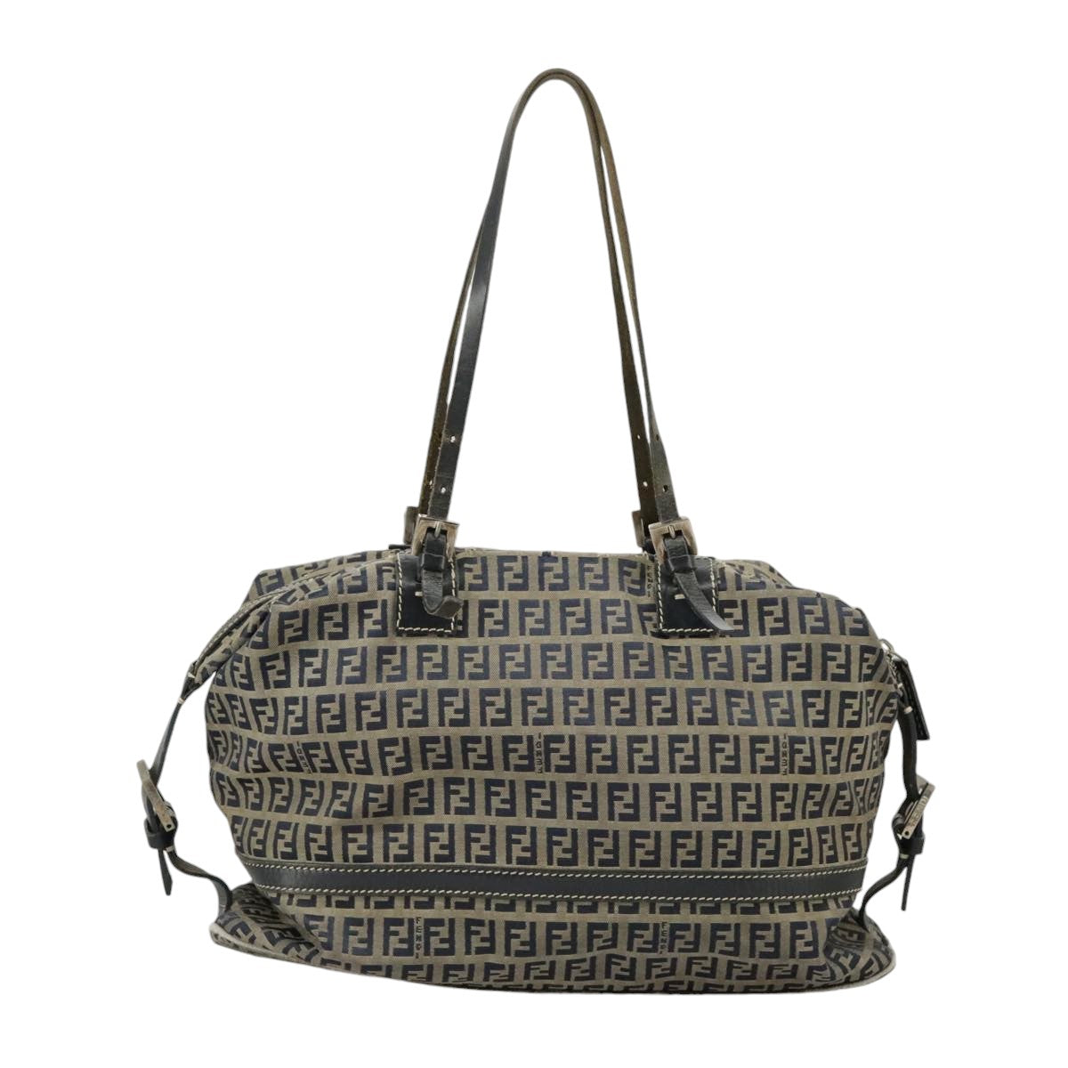 FENDI Zucchino Canvas Hand Bag Navy Silver 99666