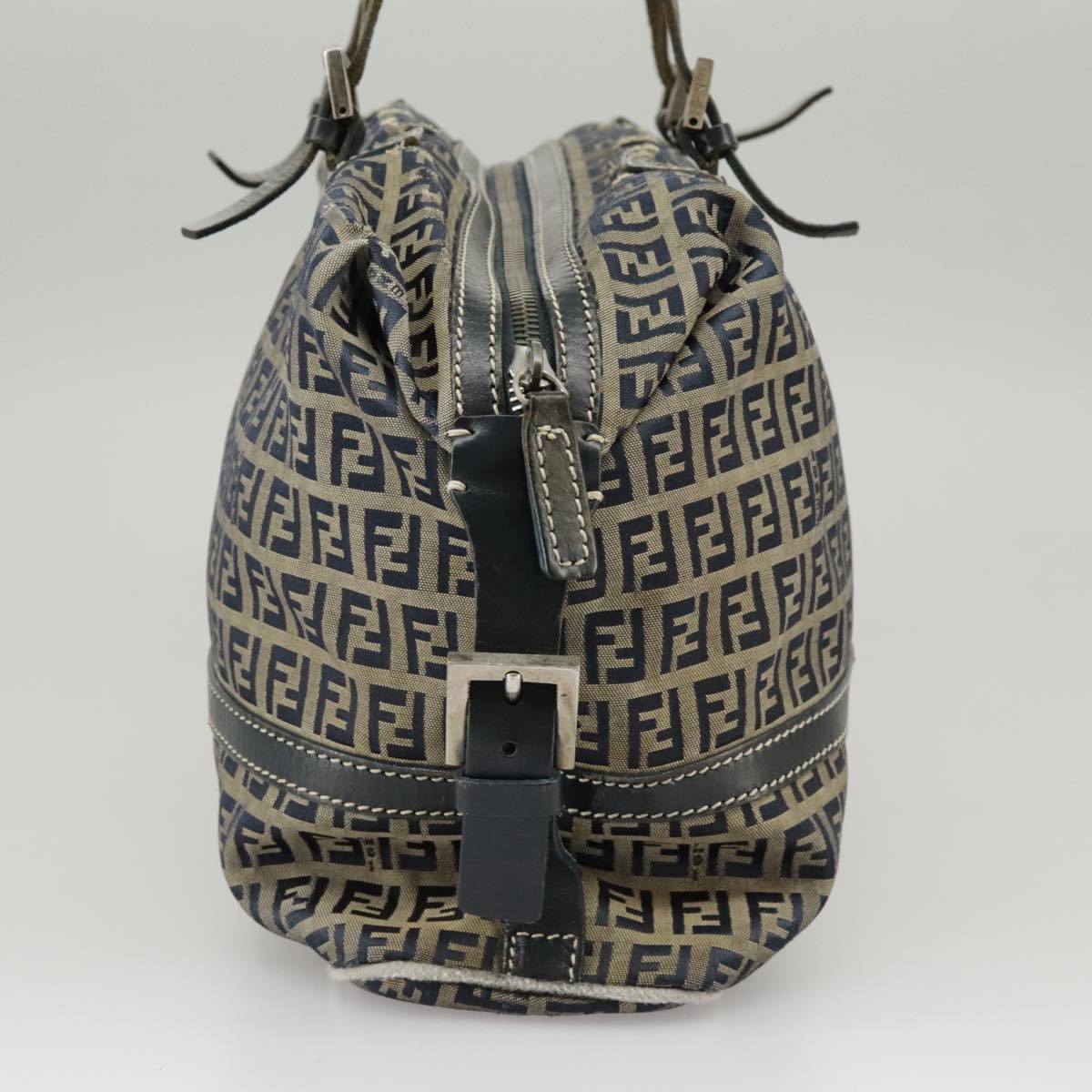 FENDI Zucchino Canvas Hand Bag Navy Silver 99666
