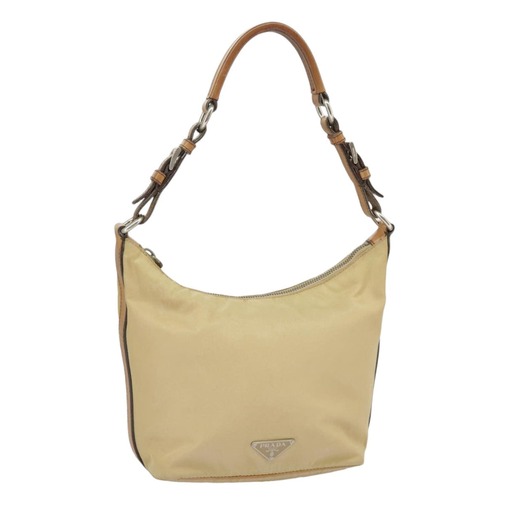 PRADA Hand Bag Nylon Beige Silver 99678