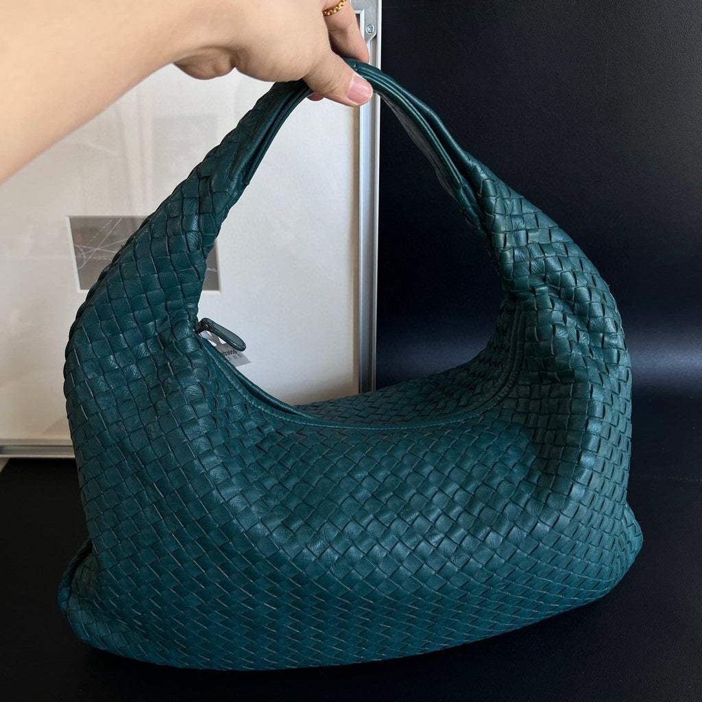 Bottega Veneta Veneta Hobo Teal Green 48cm Lambskin Leather
