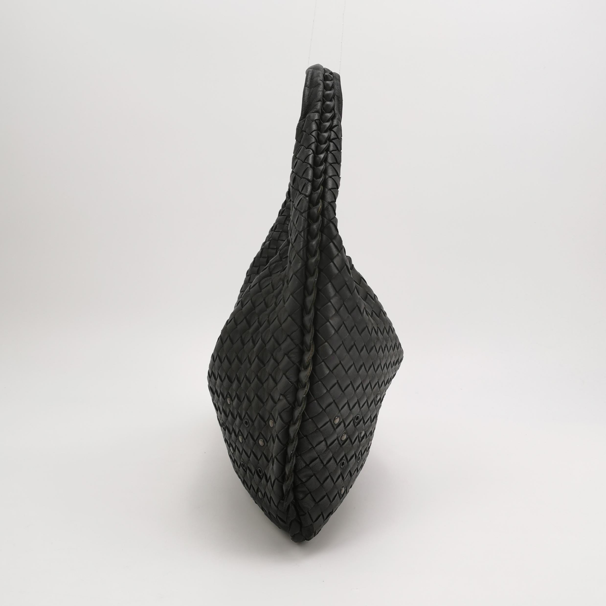 Bottega Veneta Intrecciato Hobo Bag Medium Black leather with Metal Studs 40cm