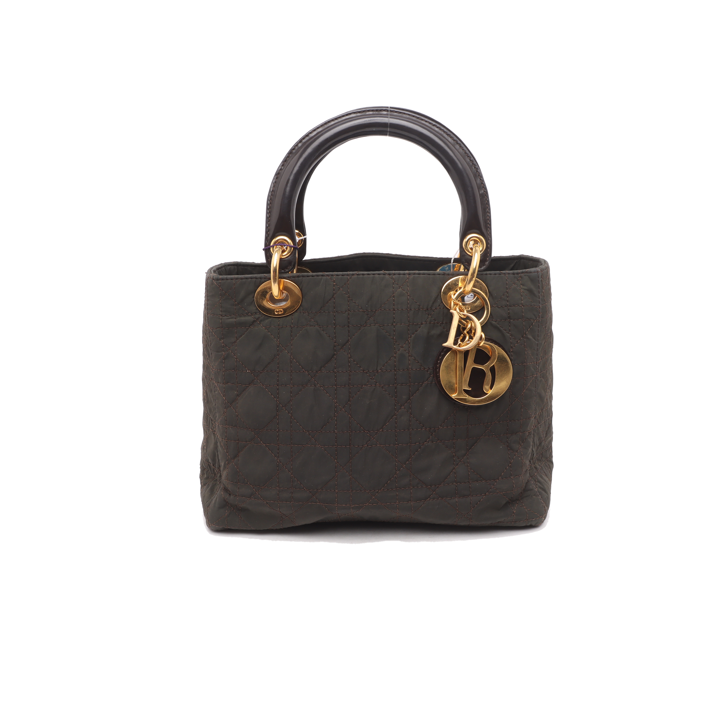 Lady Dior Vintage Medium Brown Nylon Cloth with Yellow Gold-tone Hardware