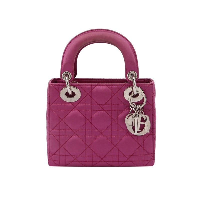 Lady Dior Mini Pink Silk with Silver Hardware