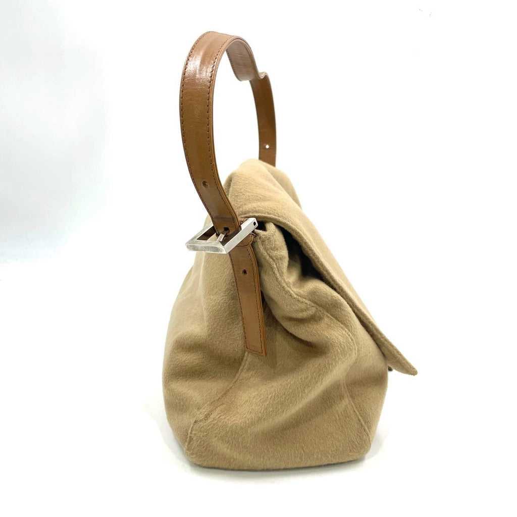 Fendi Mamma Baguette Beige Felt Fabric Silver Hardware Shoulder Bag