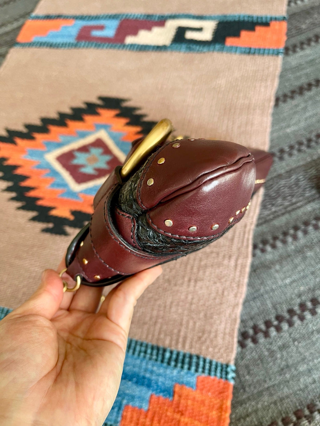 Gucci Horsebit 1955 Chain Bag Black Python and Burgundy Leather Large Shoulder Bag