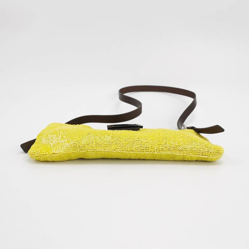 Fendi Lemon Yellow Beaded Top Opening Crossbody Bag