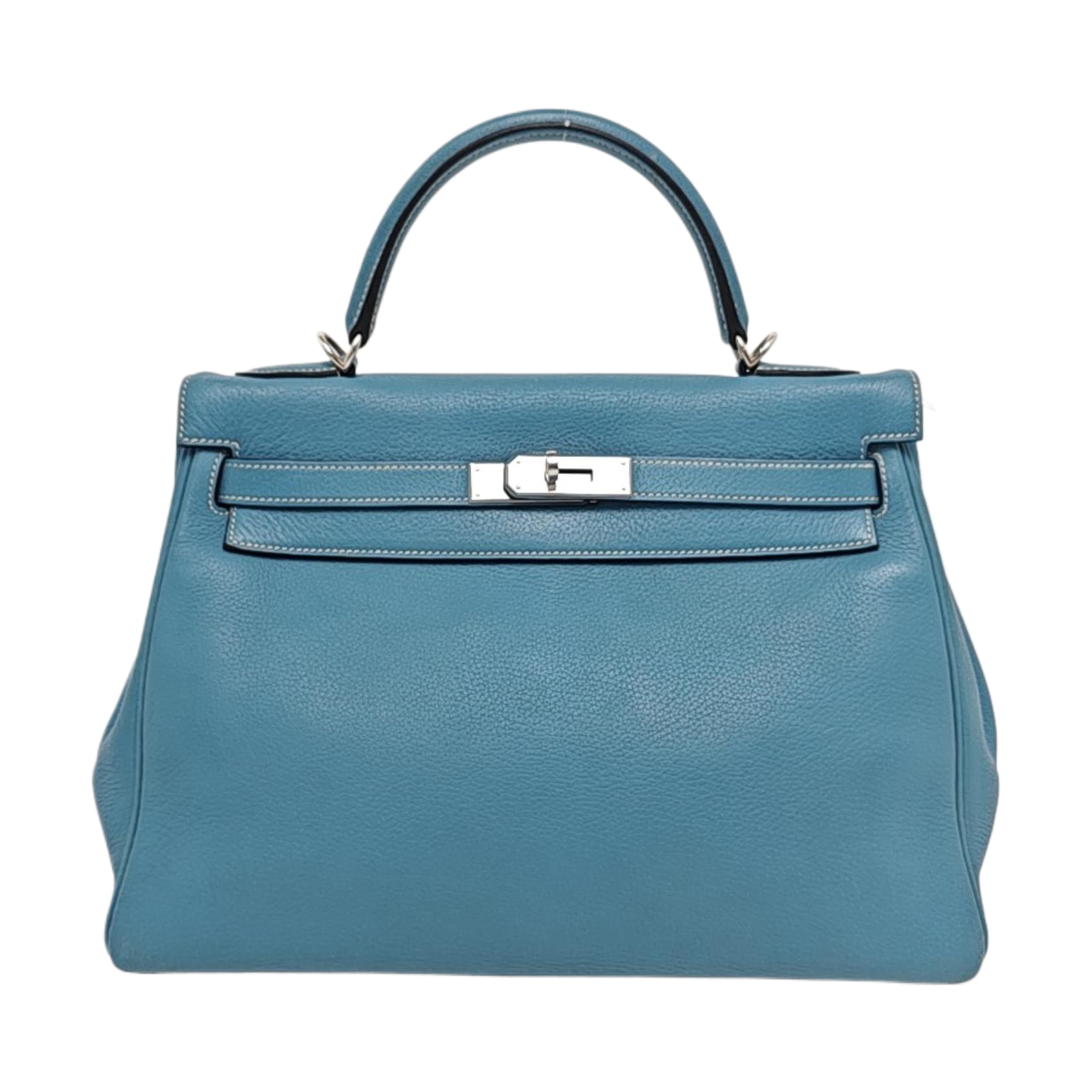 Hermes Kelly 32 Retourne Double Ring Blue Jeans Evercolor Leather Palladium Hardware 2002