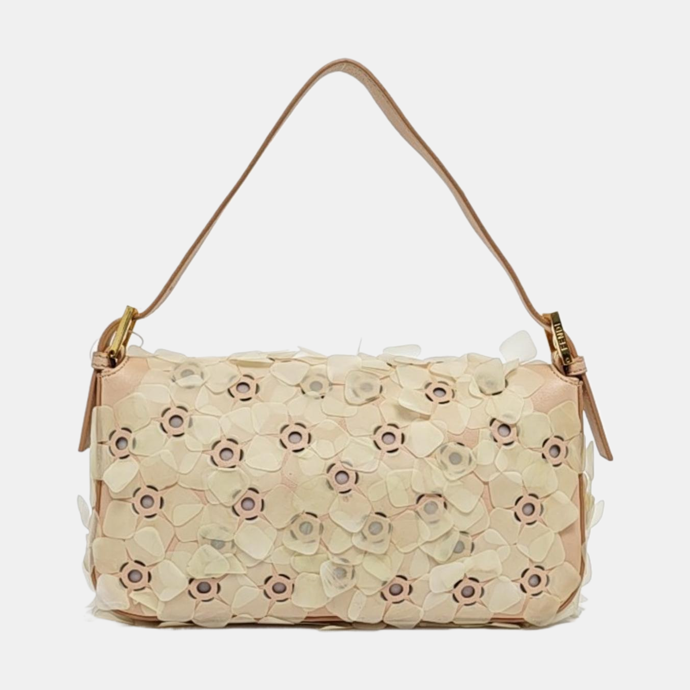 Fendi Baguette Pink Leather with Flower Embellishment Transparent Buckle