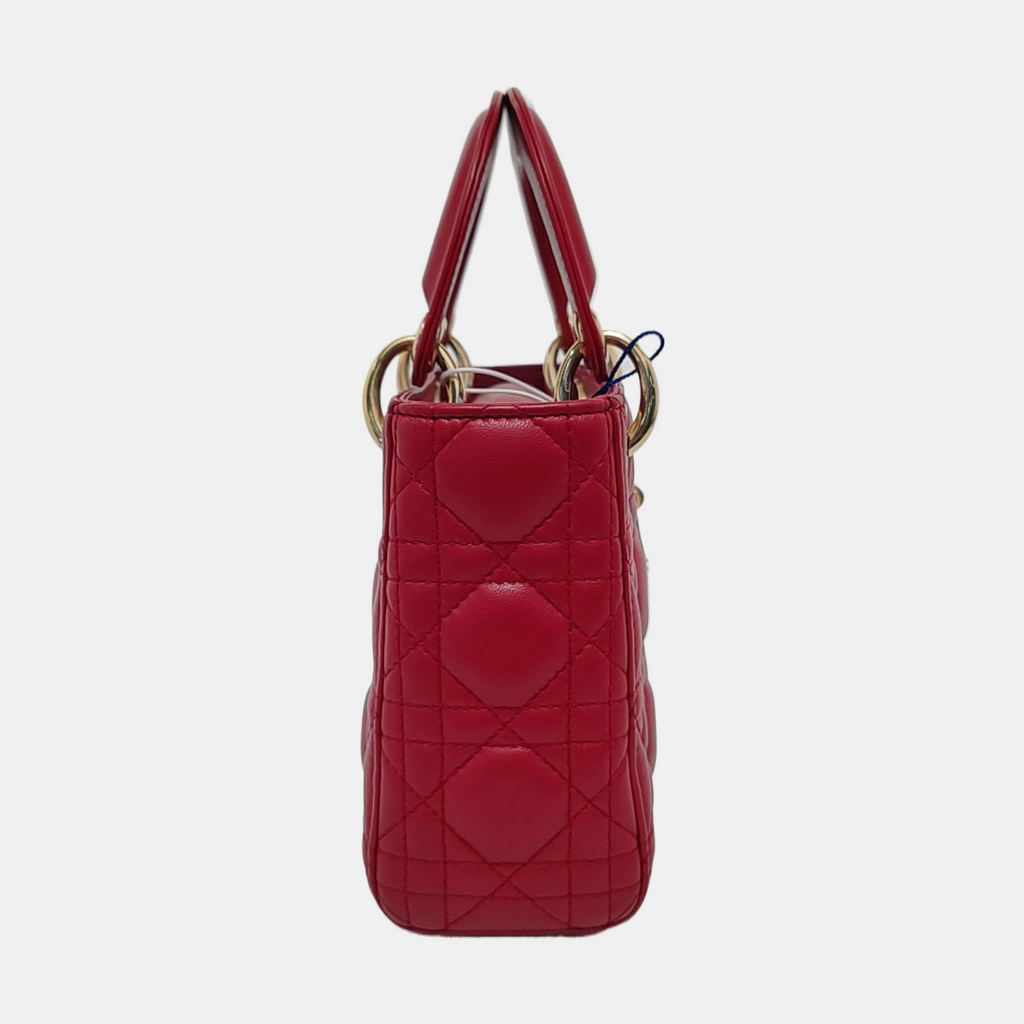 Lady Dior Mini Red Lambskin Leather Gold HW Chain Strap