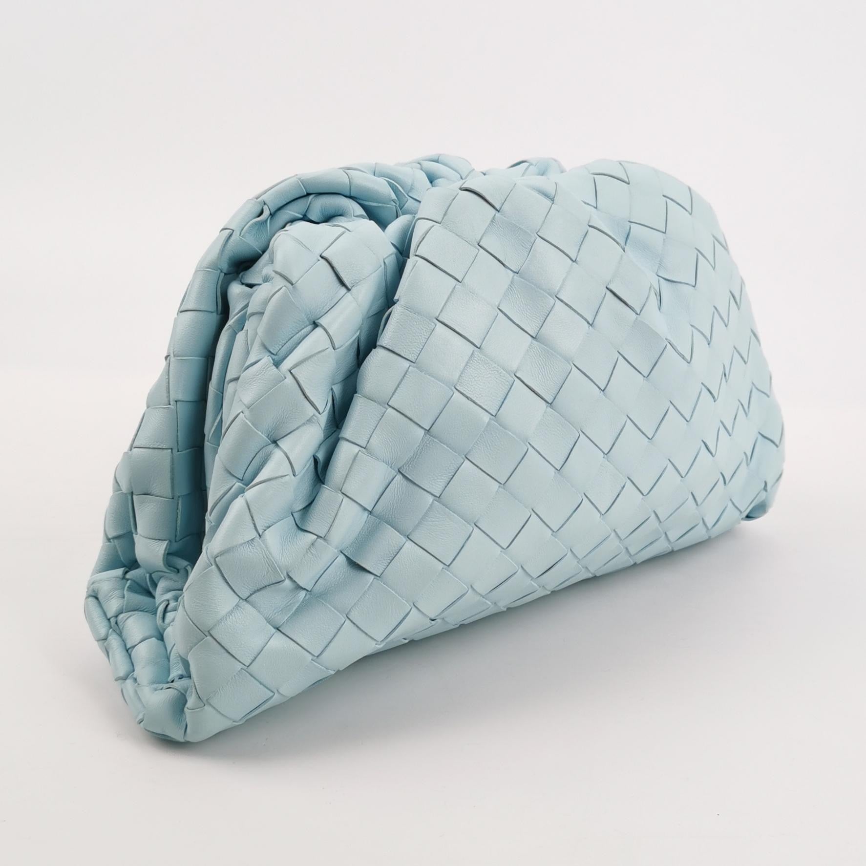 Bottega Veneta Pouch Large Intrecciato Light Blue Calfskin Leather