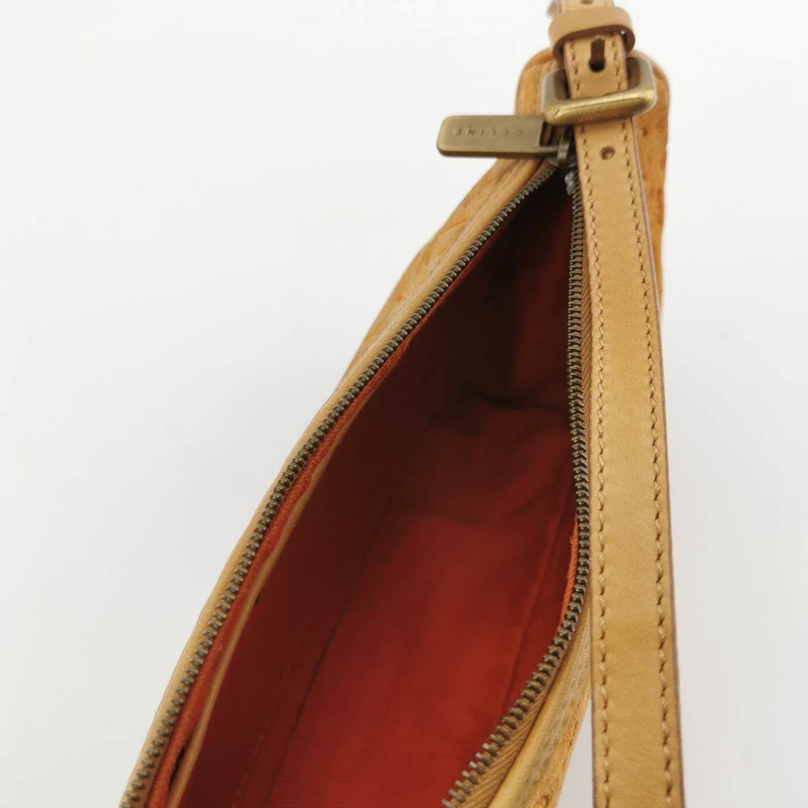 Celine Pochette Clutch Baguette Shoulder Bag Pumpkin Caramel Brown Suede Leather