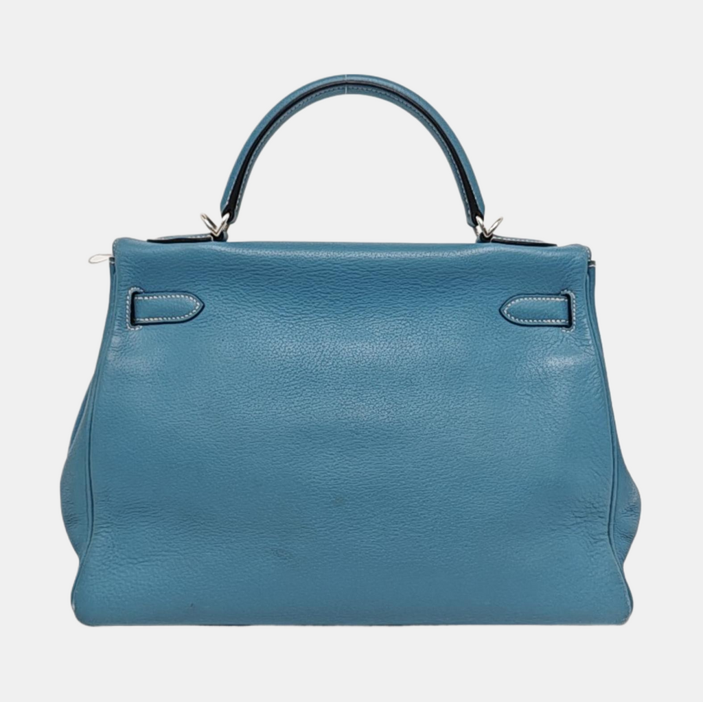 Hermes Kelly 32 Retourne Double Ring Blue Jeans Evercolor Leather Palladium Hardware 2002