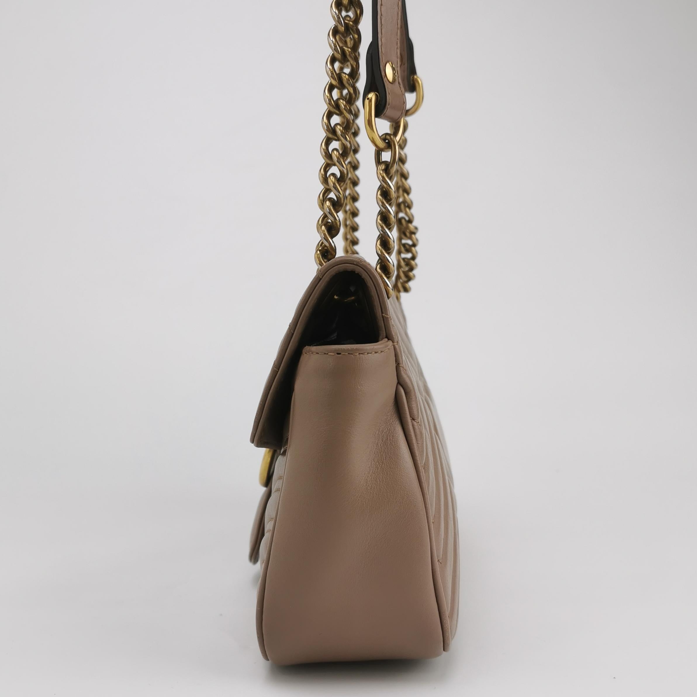 Gucci Marmont Small Flap Beige Calfskin Leather Handbag Gold Hardware