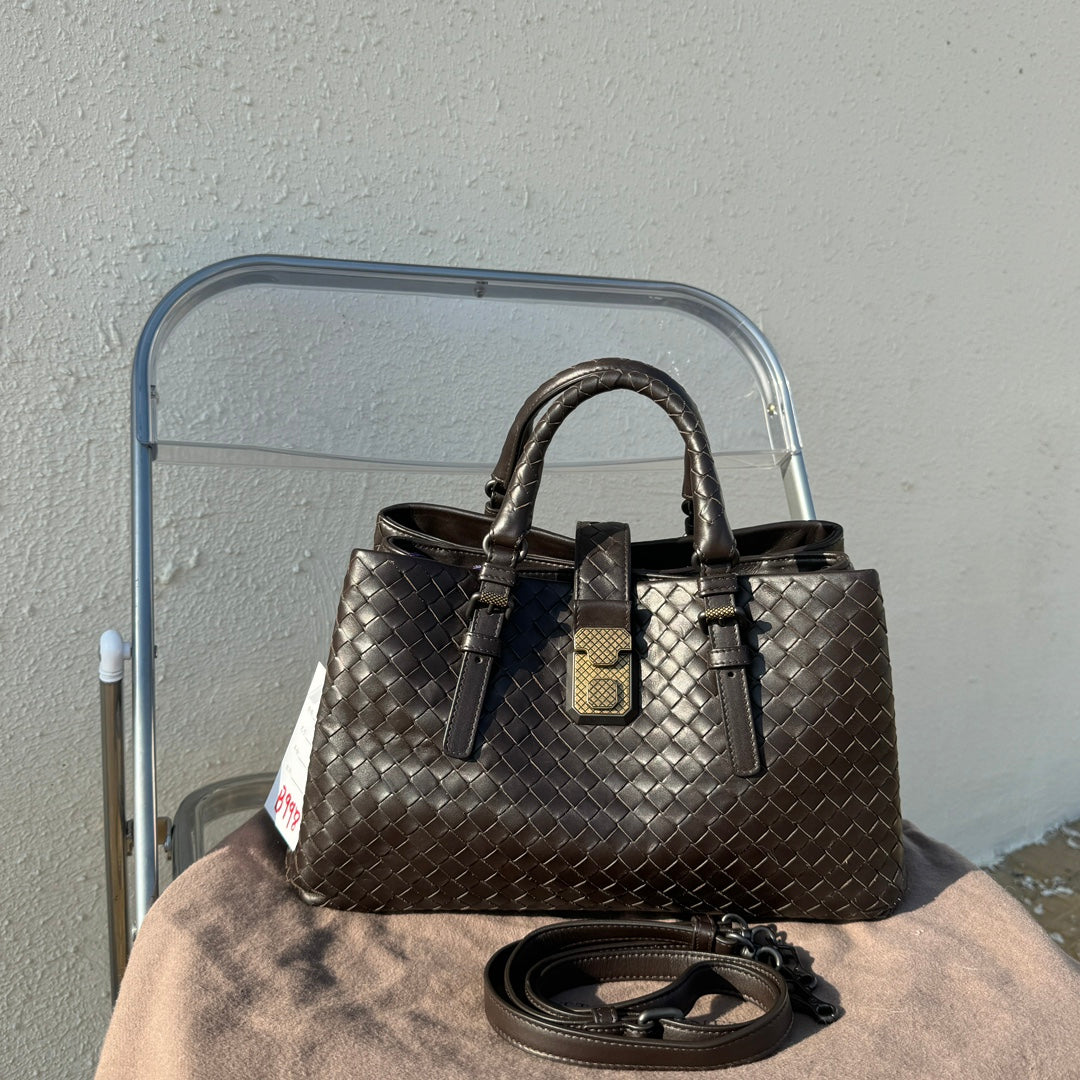 Bottega Veneta Roma Handbag Bag Intrecciato Nappa Leather Chocolate Brown Small 30cm