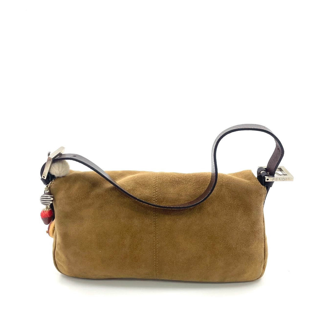 Fendi Baguette Coffee Brown Suede Leather Shoulder Bag