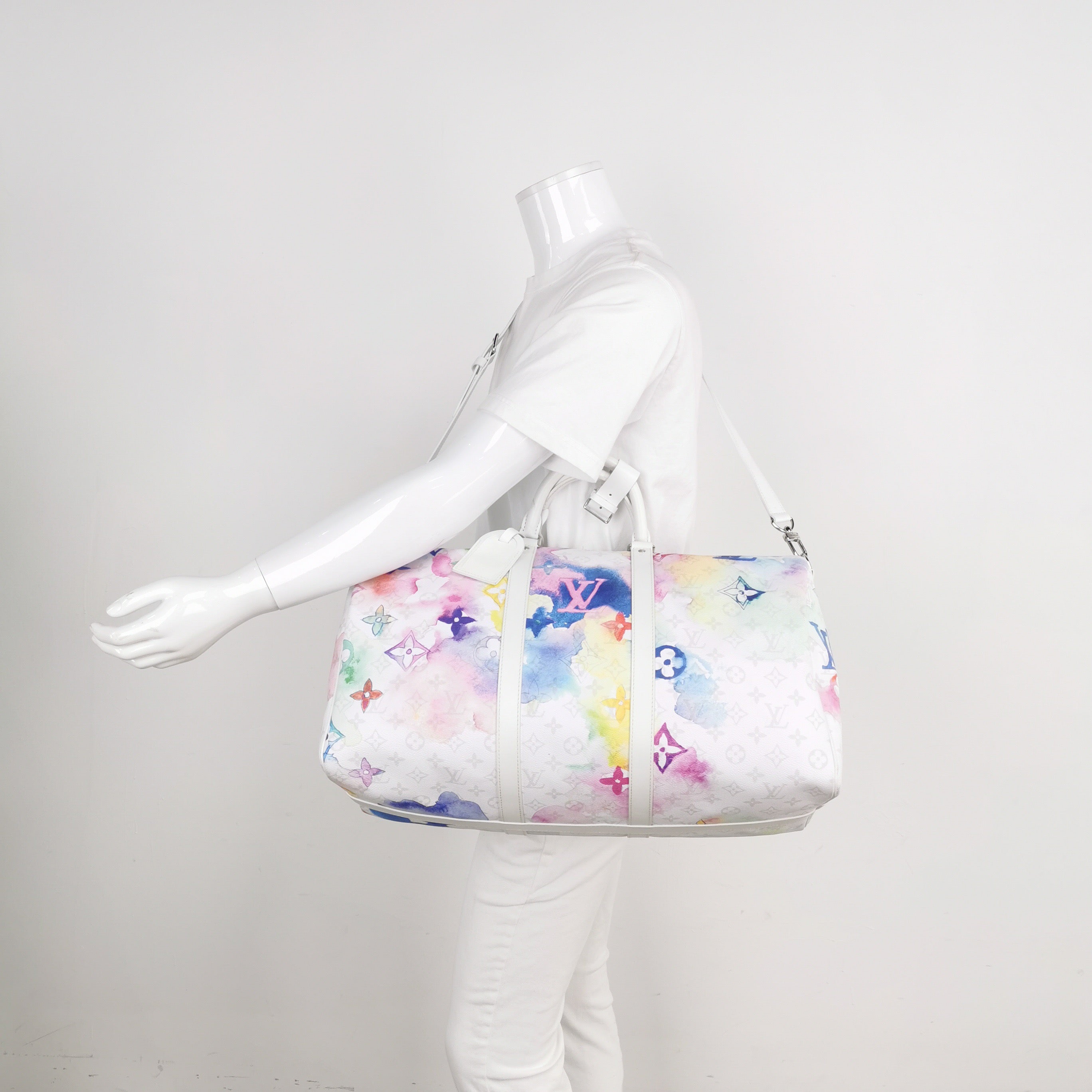 Louis Vuitton Keepall 50 White Watercolor Travel Bag