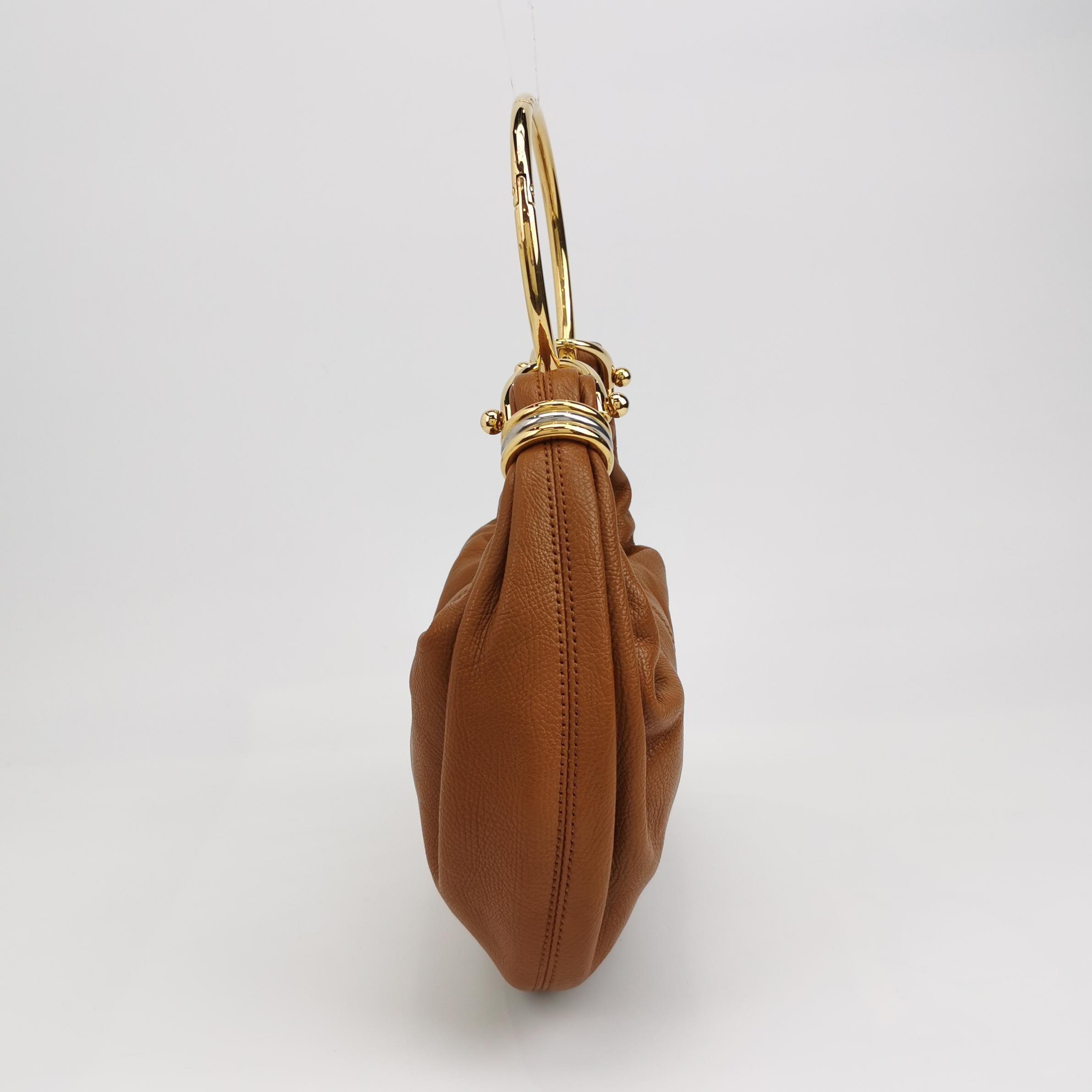 CHLOÉ Bracelet Hobo Embellished Brown Glossed Textured-leather Shoulder Bag