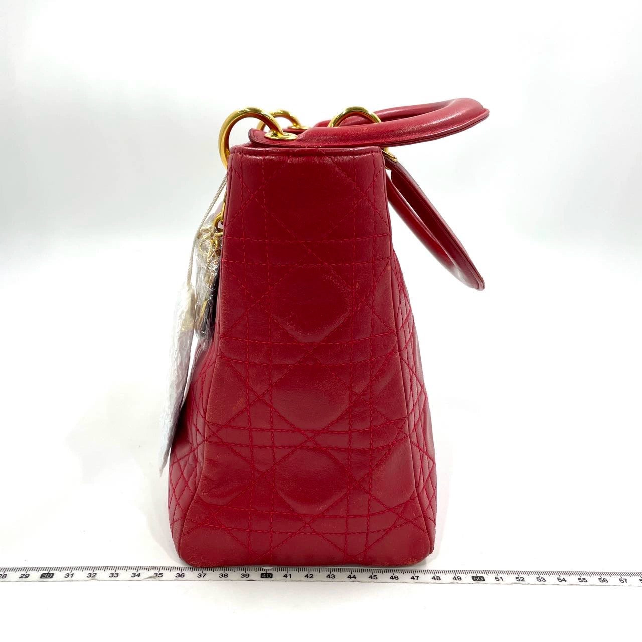 Lady Dior Vintage Medium Red Lambskin Leather Gold Hardware