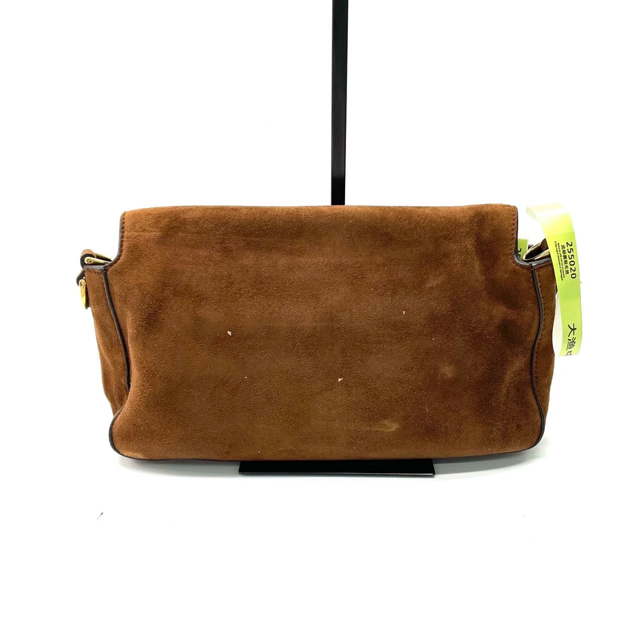 Fendi Baguette Selleria Suede Leather Crossbody Bag Medium Caramel Tan