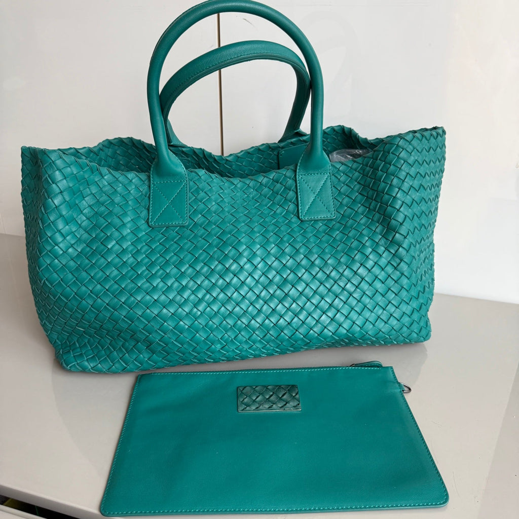 Bottega Veneta Cabat Large Intreccio Leather Tote Bag Green with Pouch 40cm