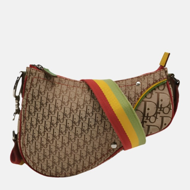 Dior Rasta Trotter Saddle Crossbody Bag Multicolor Canvas Strap