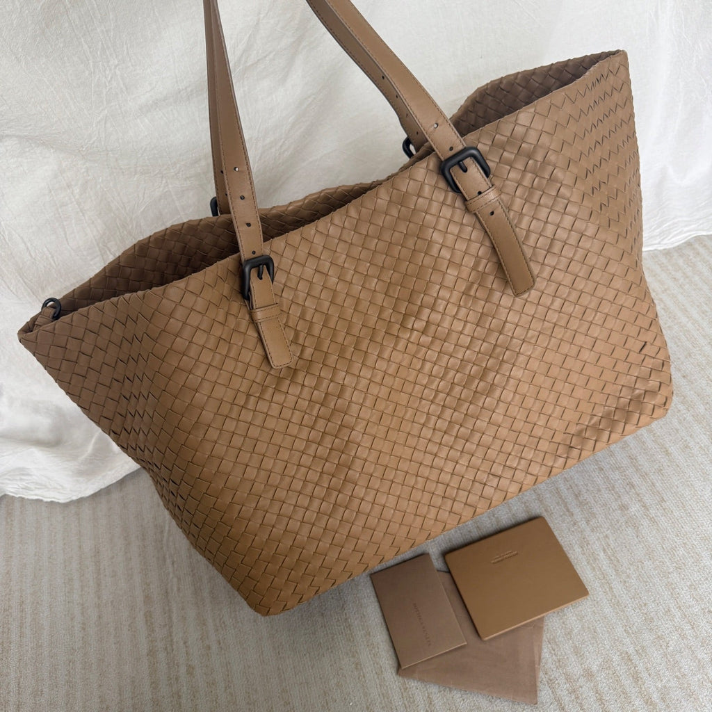 Bottega Veneta Cesta Shopper Tote Intrecciato Milk Chocolate Brown Leather Large 50cm