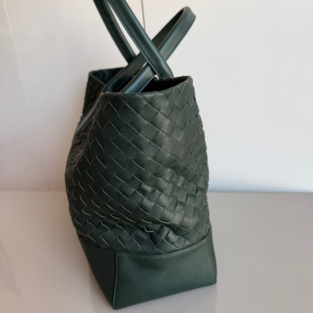 Bottega Veneta New Cabat Medium Intreccio Leather Tote Bag Dark Forest Green