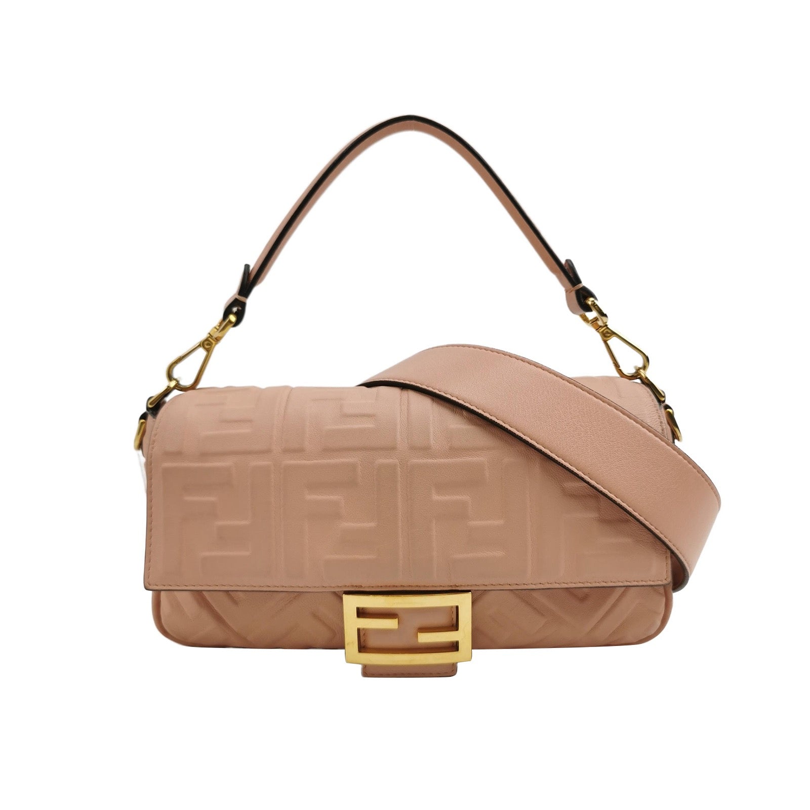 Fendi Baguette Light Pink Medium Lambskin Leather Crossbody Bag Gold Hardware