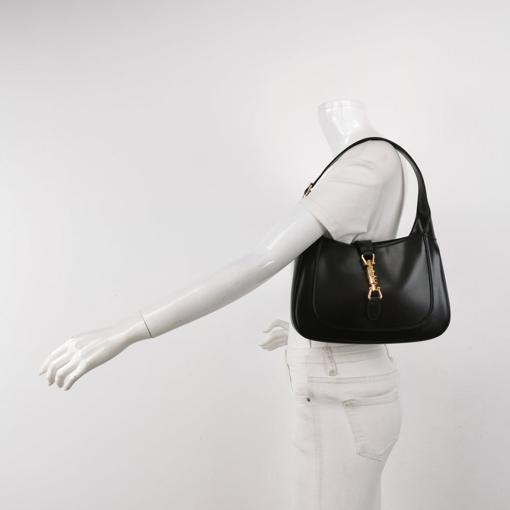 Gucci Jackie 1961 Black Leather Bag Small With Long Strap