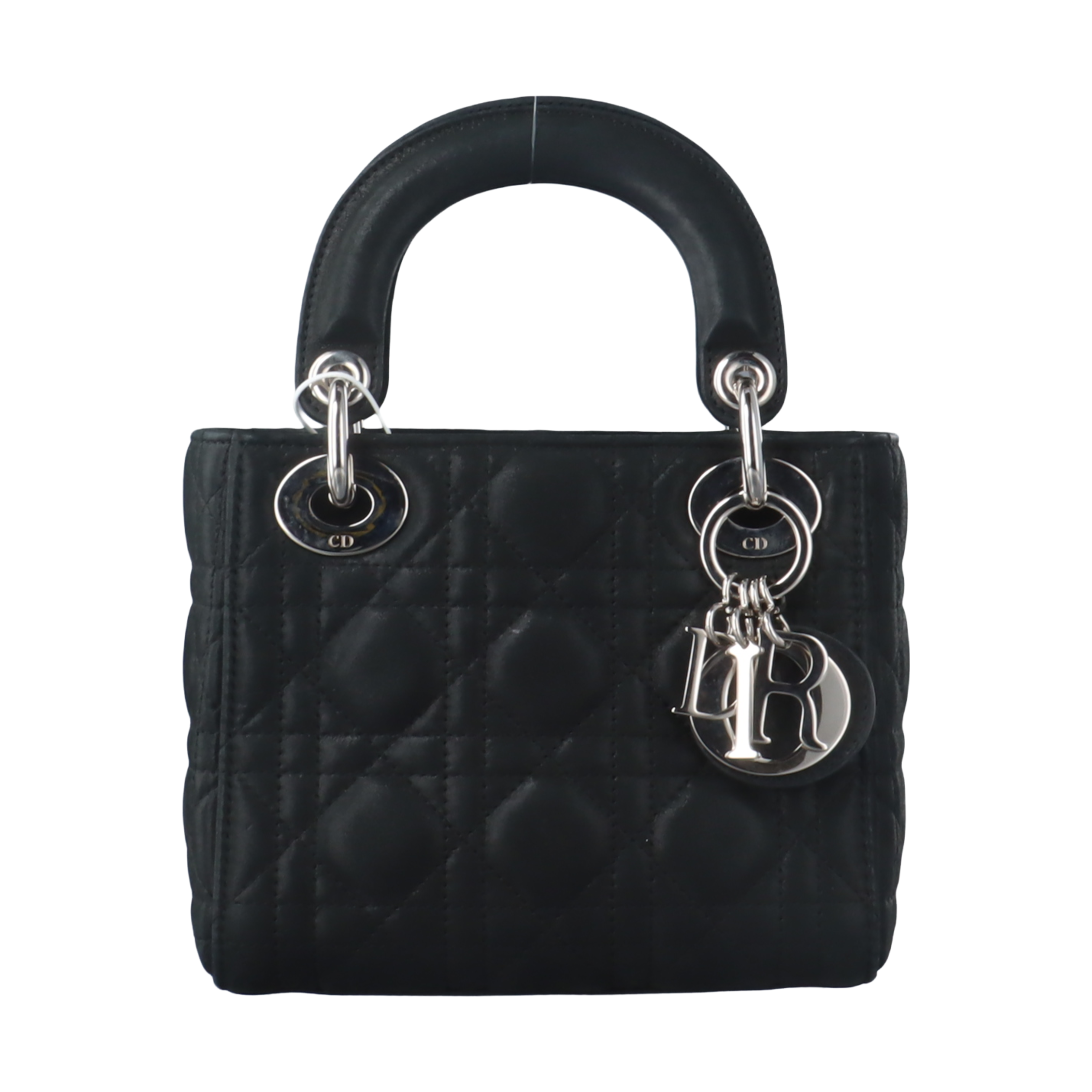 Lady Dior Mini Black Nubuck Aged Lambskin Leather handbag with silver hardware Chain Strap
